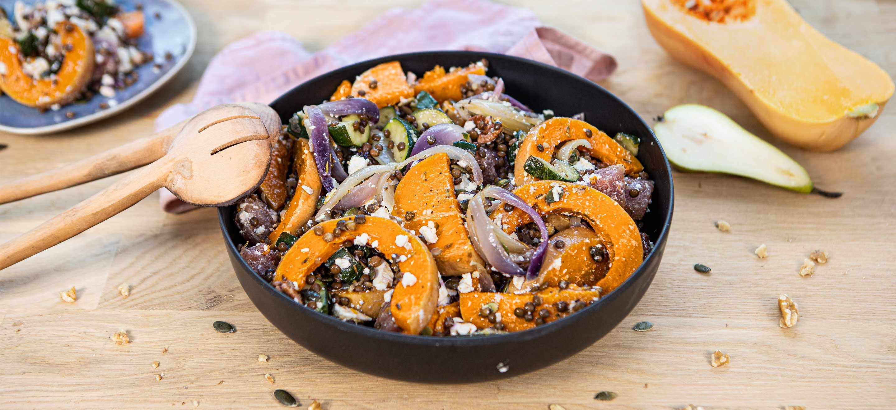 Salade d'automne butternut, poire et lentilles